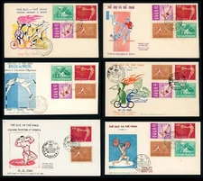 SOUTH VIETNAM 1965 6 Different FDC Sports: Basketball, Javellin 272-275 (L1116)