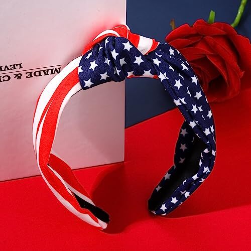 American Flag Knotted Headbands for Women 4th of A USA Knot Hairband Earring - Picture 4 of 7