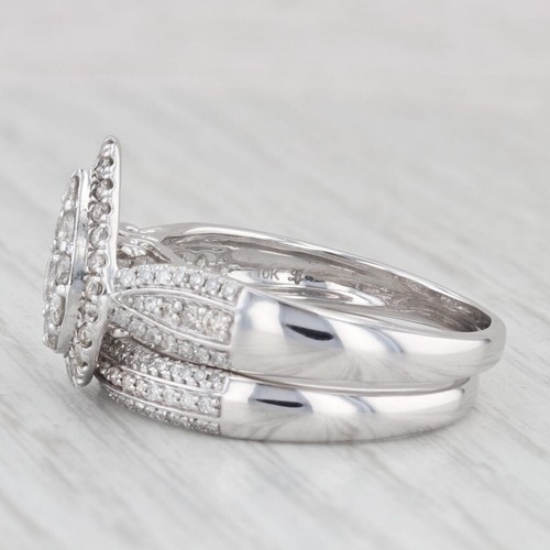 1.43ctw Diamond Pear Halo Engagement Ring Wedding Band Set 10k White Gold Sz 11 - Picture 4 of 11