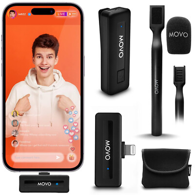 Movo Wireless-Mini-DI Lavalier Microphone for iPhone with WMX-HM Mic Handle