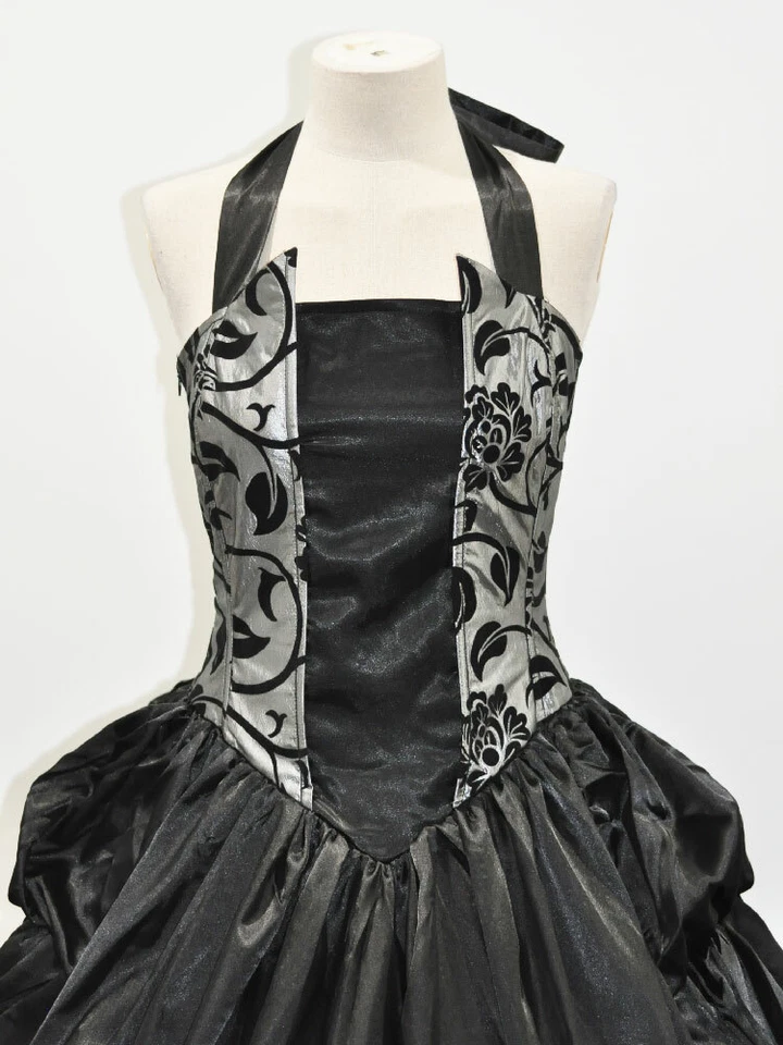 Victoriano Gótico Plateado Brocado Vestido Halter Corsé Volantes Juegos con disfraces Vestido de Baile 113 Foto 3 de 4