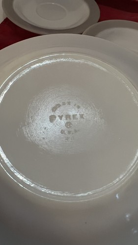 Pyrex Glass Saucer Plates Gray Band White Milk Glass MCM Vtg Set of 4 - Picture 2 of 2