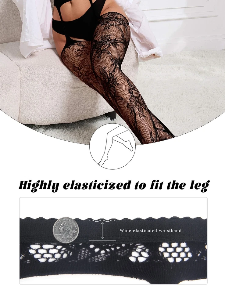 Collant Résille Ouvert Porte-jarretelles Grande Taille Bas pour Porte-jarrete... - Photo 2/4