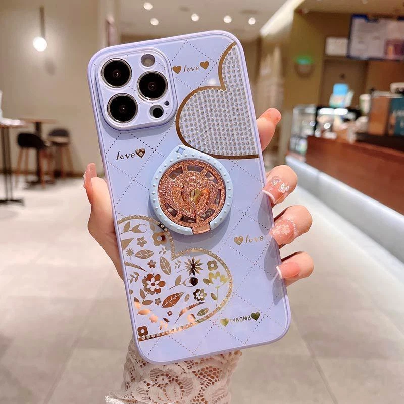 Cute Peach Heart Bling Phone Case for iPhone 14 Pro Max 13 12 11 Xs Xr Fashionable Design