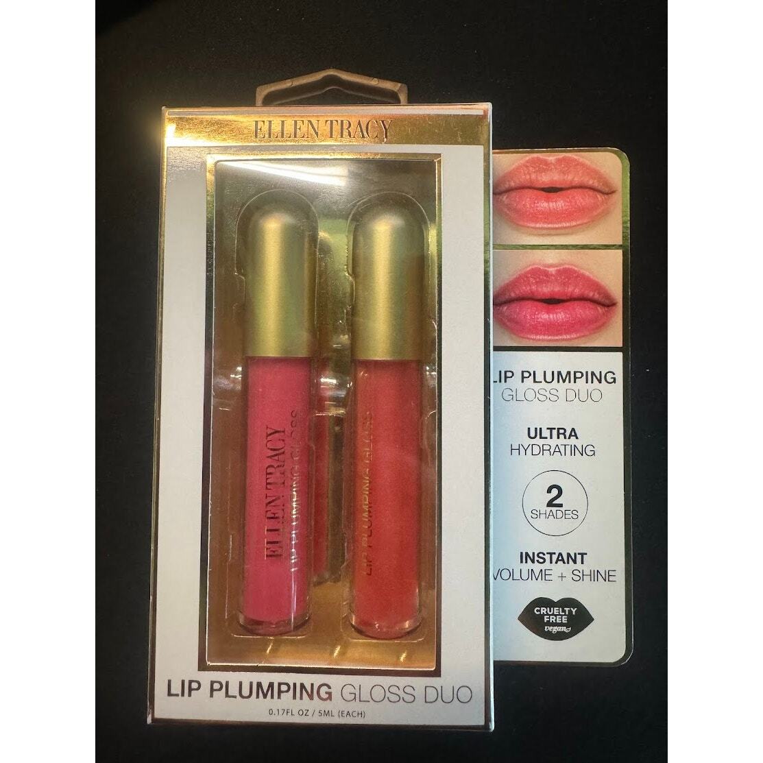 NEW Ellen Tracy Lip Plumping Gloss Duo Ultra Hydrating Cruelty