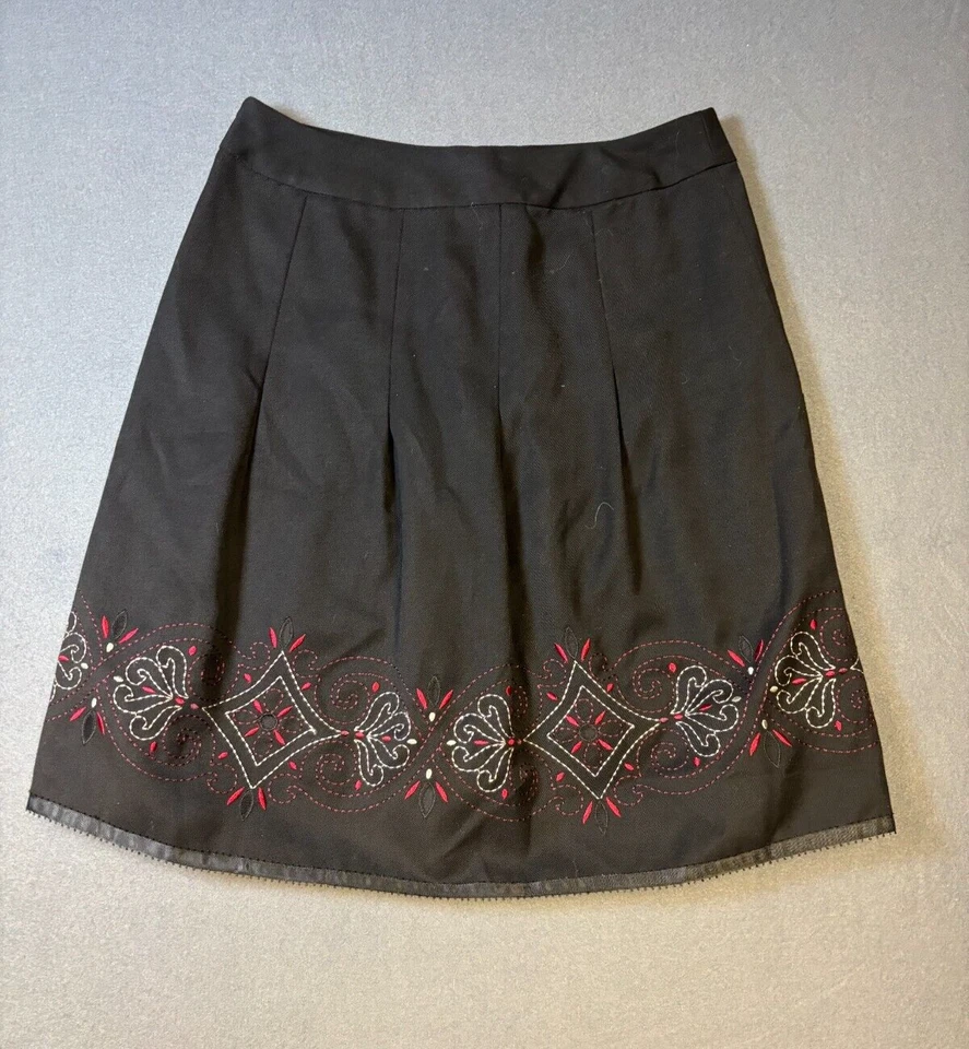 Falda Ann Taylor Loft Plisada Poliéster Bordada Forrada Negra Para Mujer Talla 4 Foto 2 de 4