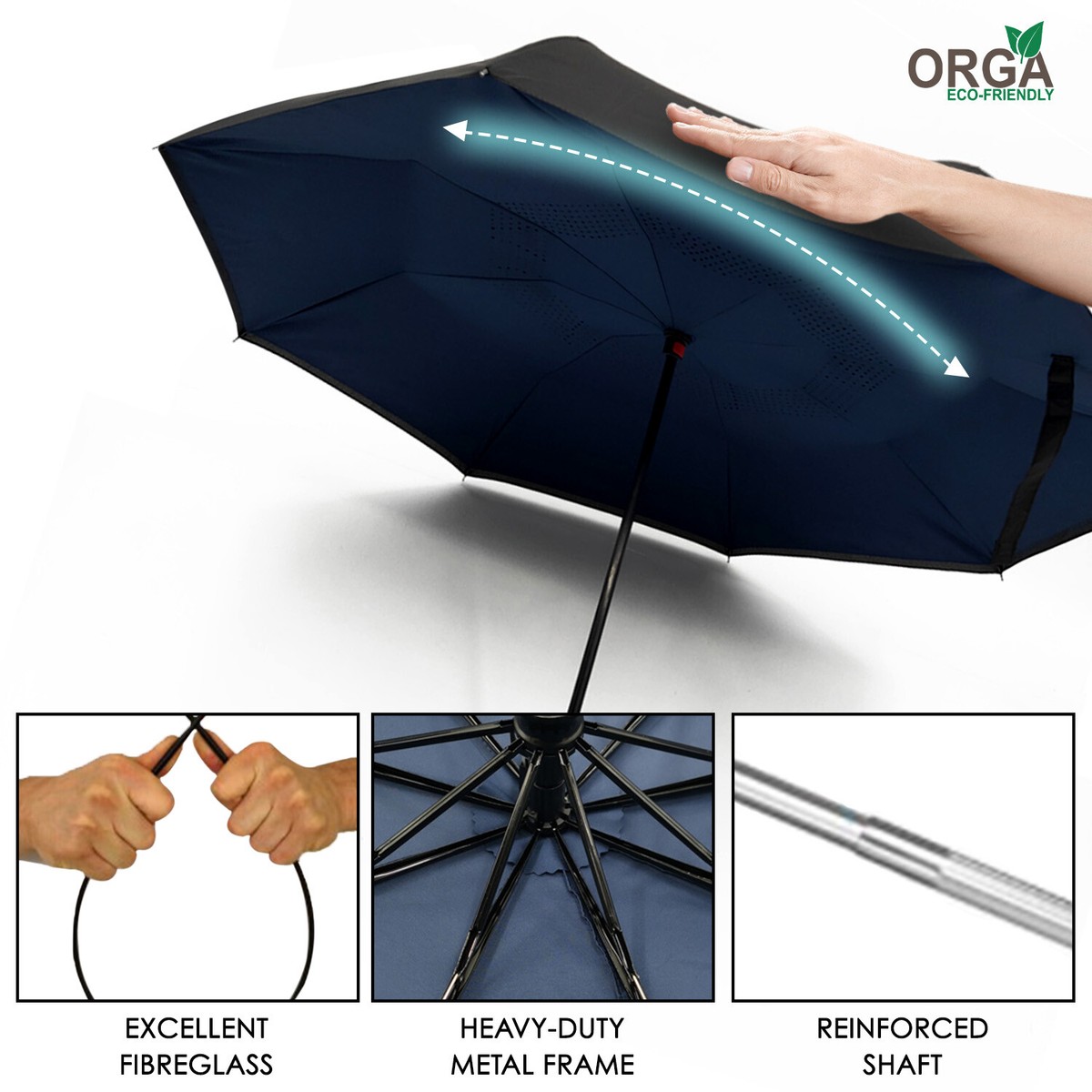Ombrello Rovesciato Antipioggia E Antivento, Modello A Doppio Strato Con Manico A C E Chiusura Inside-Out. Unisex, Colori Misti.
