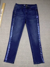 DG2 diane gilman Womens 8 29 Blue Jeans Leg Stripe Mid Rise Sequin Snake Print
