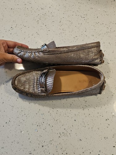 Coach Snakeskin Print Leather Loafers Size 7.5 Silver Gray - Picture 11 of 11