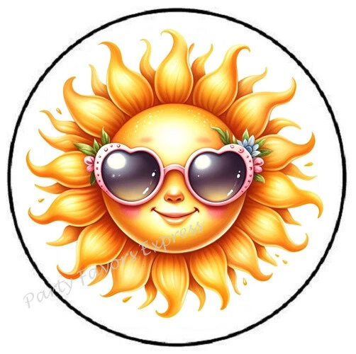 SUNSHINE WITH PINK GLASSES ENVELOPE SEALS LABELS STICKERS PARTY FAVORS - Image 2 of 2