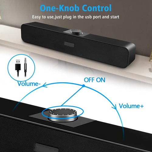 Wired Computer Speakers PC Speakers USB Powered Stereo Soundbar for Desktop PC - Picture 5 of 7