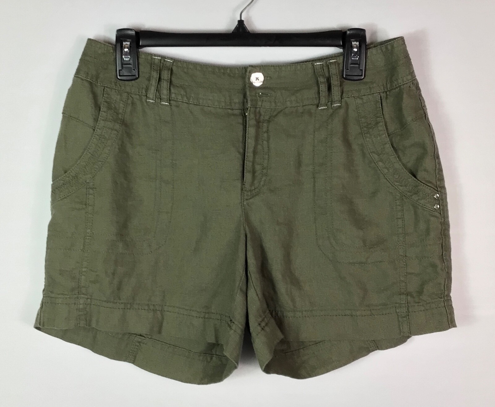 INC International Concepts Shorts Womens Size 4 Olive Green Linen Zip Up Pockets