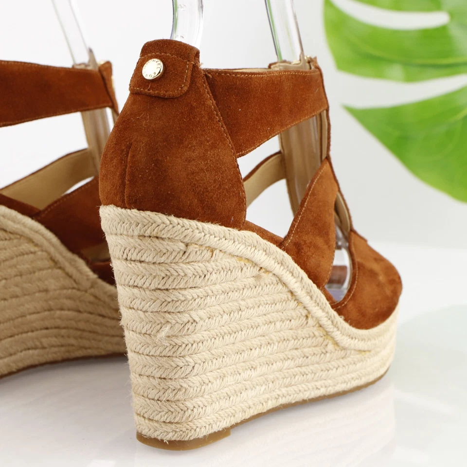 Michael Kors Mujer Damita Sandalia Talla 6 Marrón Cuña Plataforma Alpargata Cremallera Foto 4 de 4