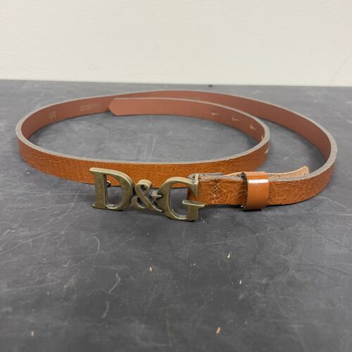 Vintage Dolce & Gabbana Belt 35” Brown WX Leather Brass Monogram Logo Buckle 85 - Picture 2 of 14