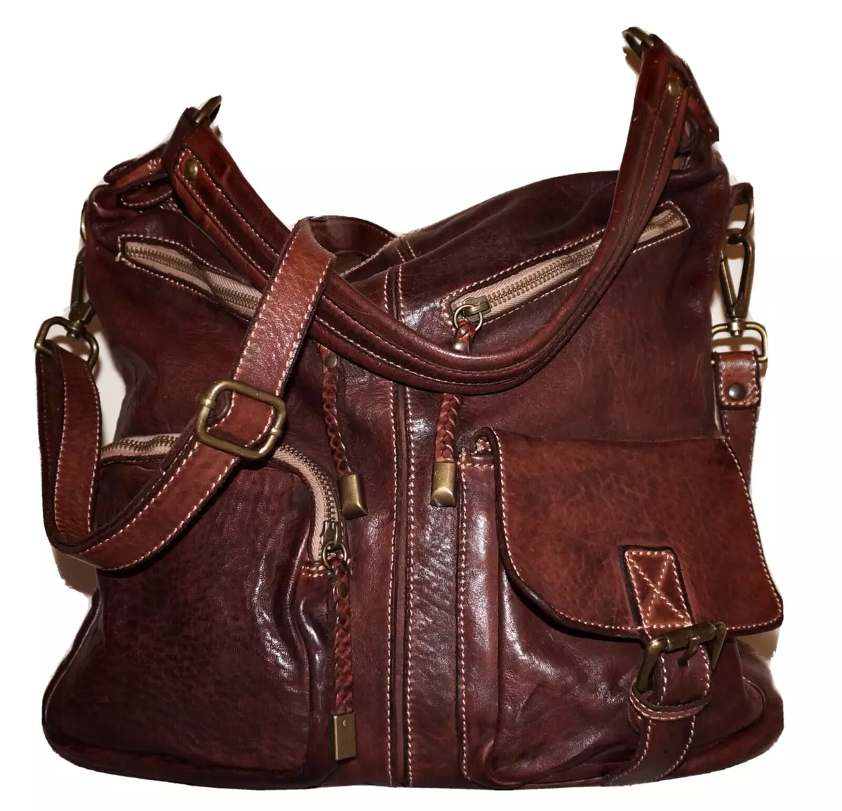 Vera Pelle Front Zip Shoulder Bags