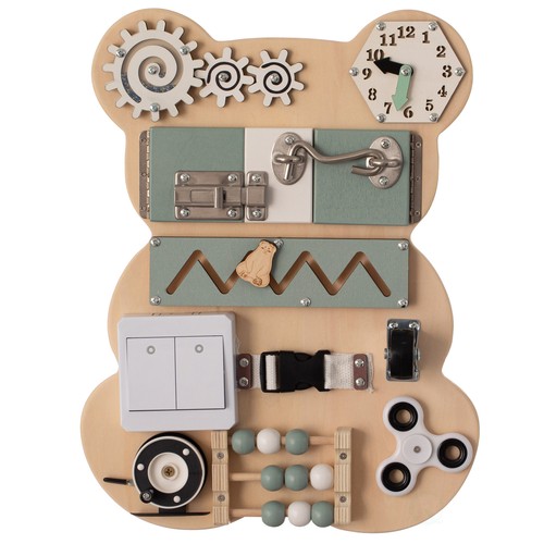 NEW Wooden Sensory Bear Shaped Learning Toddler Busy Board - Picture 2 of 10