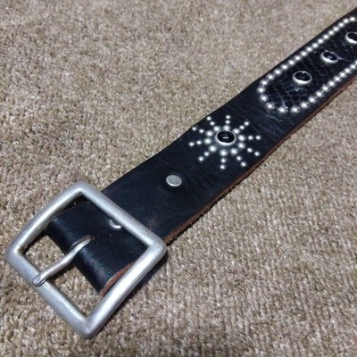 HTC Studded Leather Belt in Black, Size 34inches Vintage Limited 