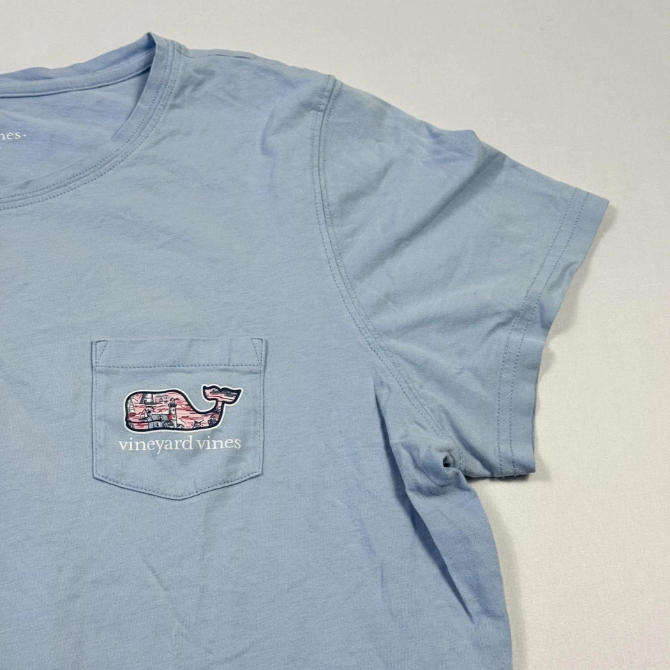 Camisa Vineyard Vines Mujer Grande Azul Claro Bolsillo Ballena Gráfico Algodón Camiseta Foto 3 de 4