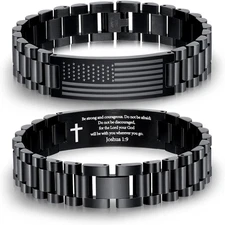 P. BLAKE Christian American Flag Bible Verse Watch Bracelet Joshua 1:9, Black 