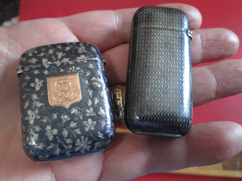 TWO  Antique - FRENCH - SILVER NIELLO -1880s   MATCH SAFES   #11 of 12
