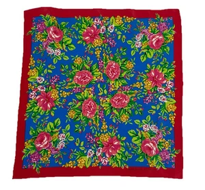 Ravissante écharpe femme vintage toute soie multicolore motif fleurs 32/30 en excellent état