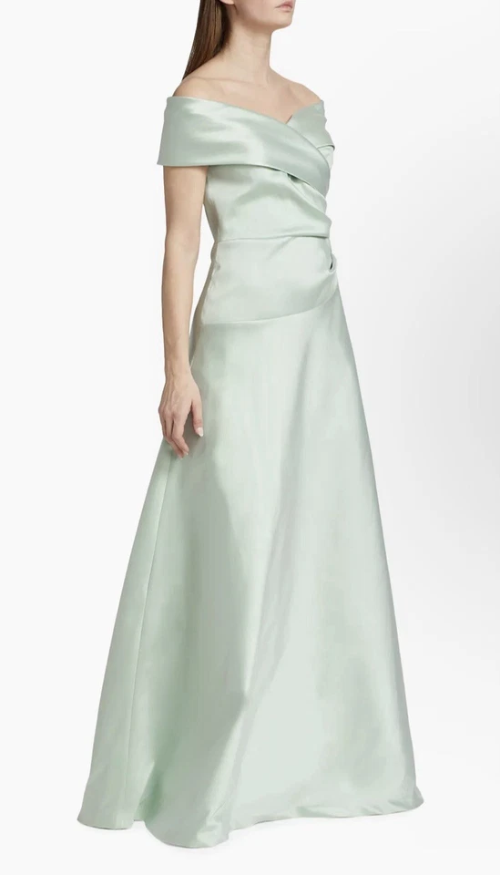 Vestido de baile Teri Jon de Rickie Freeman como nuevo satinado fuera del hombro talla 6 $1,060 Foto 3 de 4