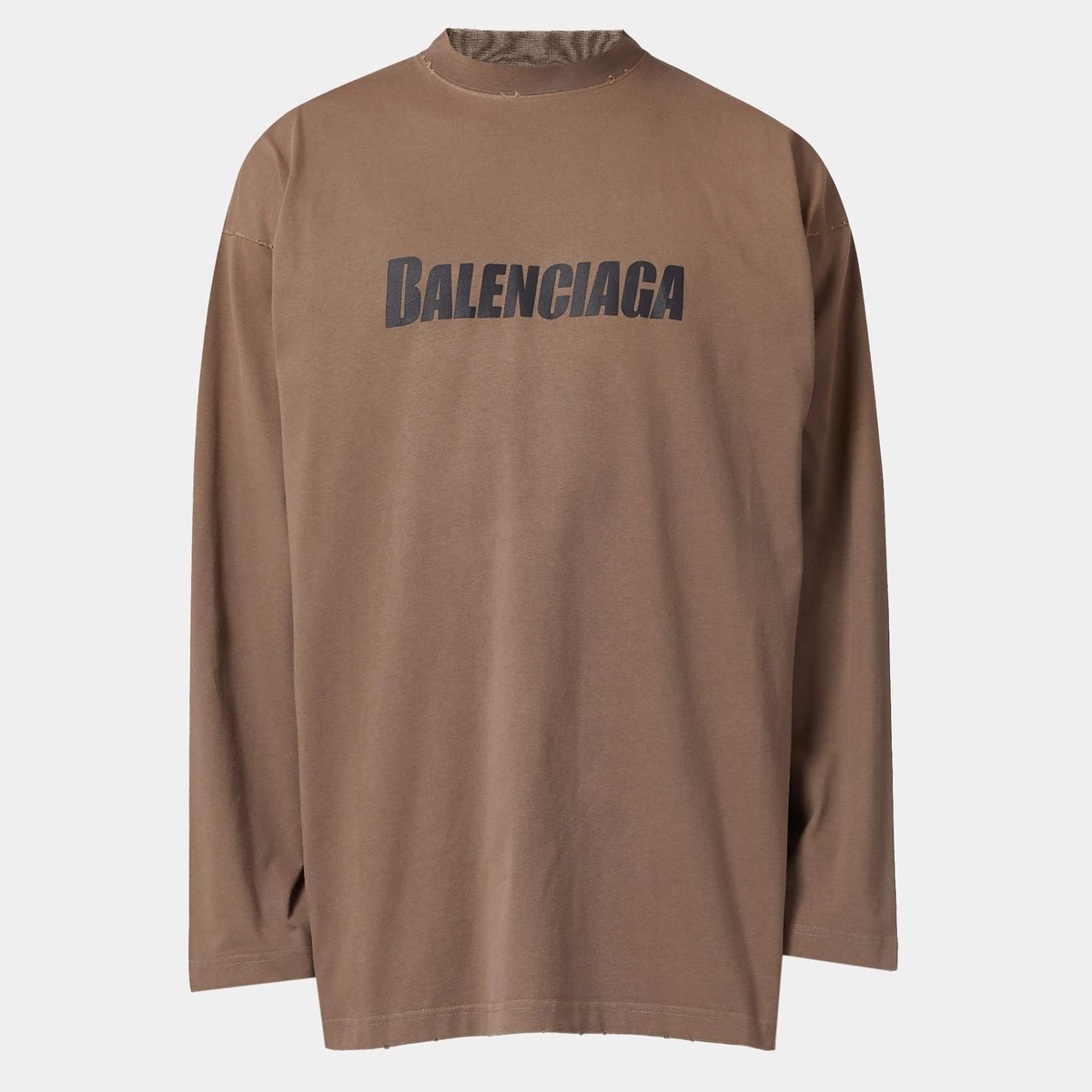 Balenciaga Unisex Beige Logo Print Oversized Long Sleeve TShirt M