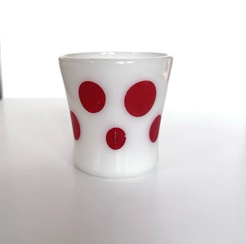 Federal Milk Glass Coffee Mug Red White  Dots Vintage Cup MCM Retro