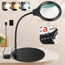 10X 20X Desk Magnifying Glass with Light and Stand, Large Magnifying Lamp with 3
