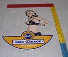 VINTAGE GENERAL MOTORS TRUCK TRAILER SERVICE GARAGE 👩 WOMAN METAL GASOLINE SIGN