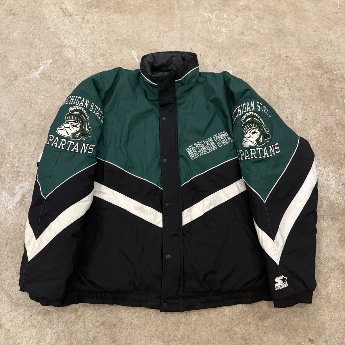 Vintage 90s Michigan State Spartans Hooded Starter Jacket Sz 2XL