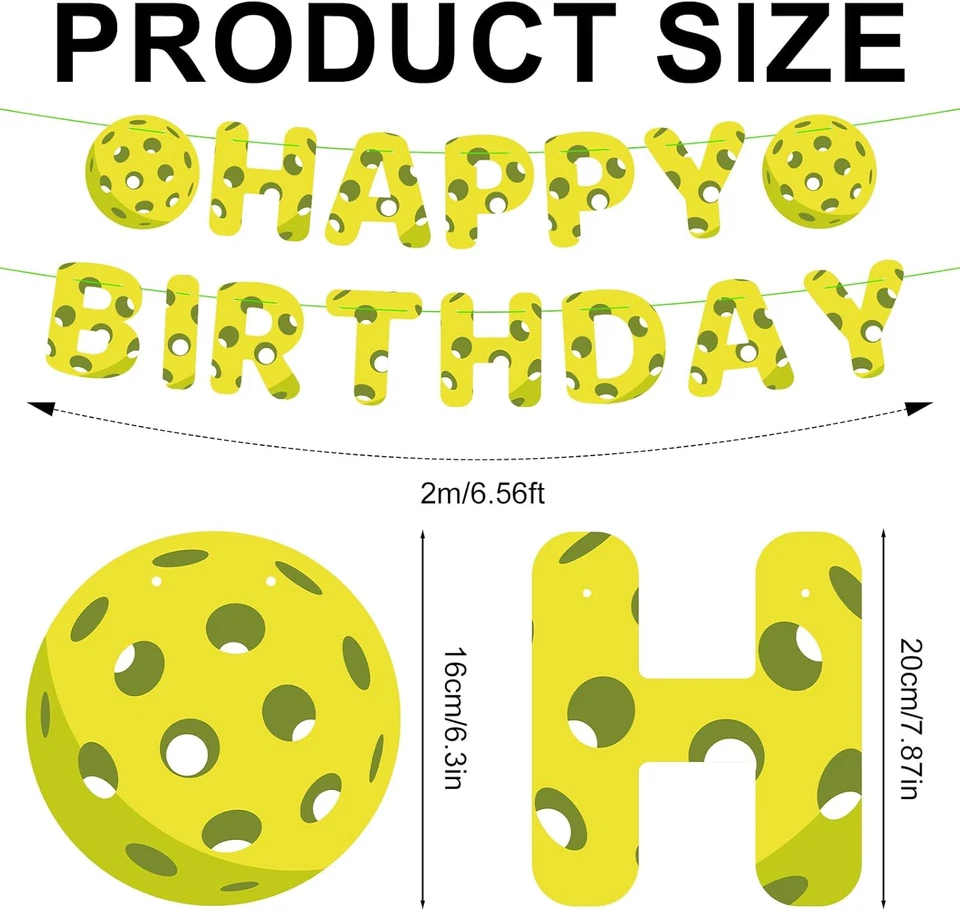 Banner de Feliz Cumpleaños Pickleball, Pre-Encordado Deportes Tema Fiesta Decoraciones Reus Foto 2 de 4