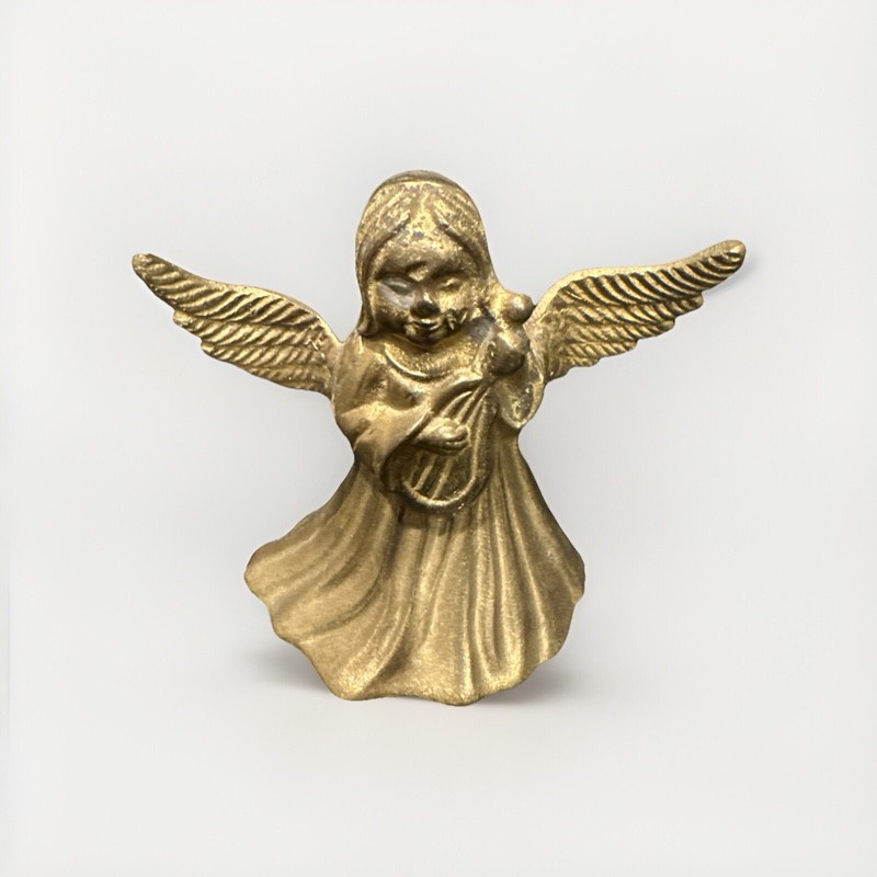 Vtg Brass Angel Bell Playing The Lute 3.25” Tall Made India Excellent Condition