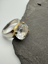 Ring Bergkristall facettiert – 925 Sterling Silber massiv – vergoldet - Gr 57
