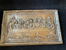 Vntg 1960's The Last Supper Ceramic Wall Plaque 9 x 14.25" x 1" 3D Relief