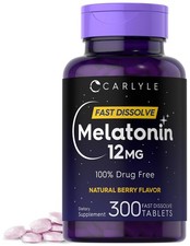 12mg Fast Dissolve Melatonin Supplements 300 Count Natural Berry Flavored