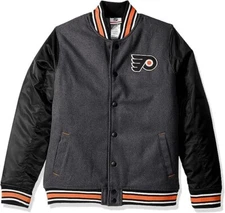 NHL Philadelphia Flyers Youth Boys Letterman Varsity Jacket, Charcoal Grey, M