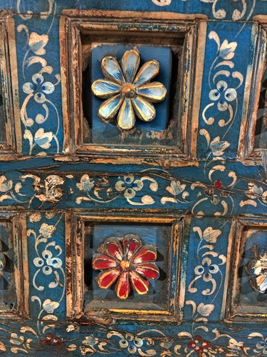Antique Teak Wood Ceiling Panel Large 3x6 feet Original Fine Carved Painted - Picture 8 of 10