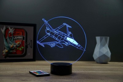 Lampe 3D Rafale Dassault PERSONNALISABLE - Veilleuse LED 16 Couleurs Avec Message Pour Décoration Chambre