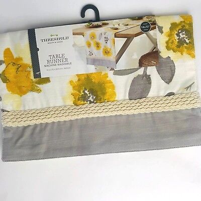 Threshold Gold Yellow Leaf Table Runner gray white Floral New 14”x 72” Fabric