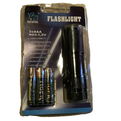 Baiwang Flashlight R03-1,5v Med WaterProof AntiShock Switch,nonSlip,Black,Silver