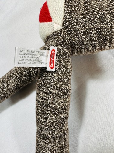 Schylling Sock Monkey Plush 22" Brown White 2009 Pom Pom Hat Red Bottom Toy - Picture 3 of 7