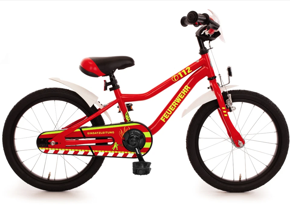 BACHTENKIRCH 18 Zoll Feuerwehr Kinderfahrrad Fahrrad für Kinder Junge mit Rücktrittbremse