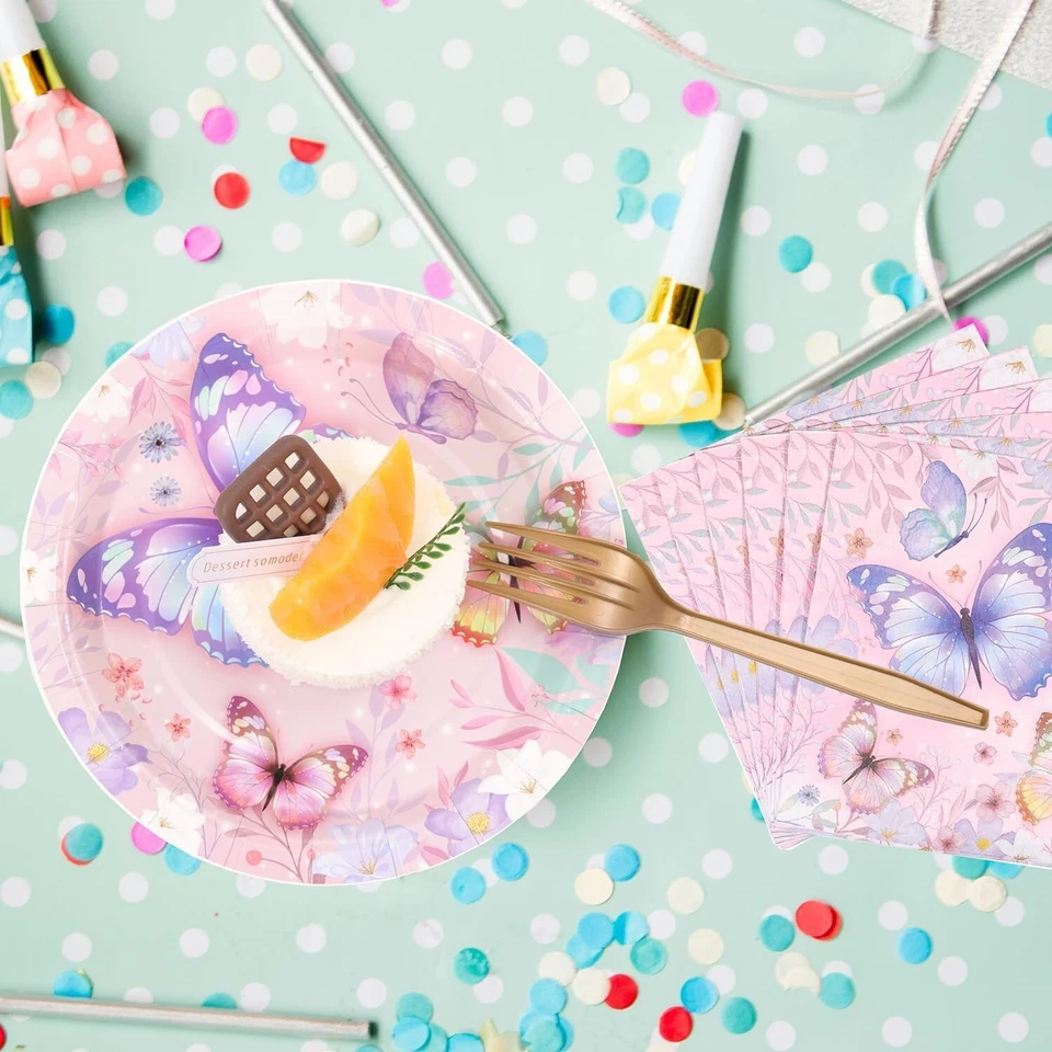 Vajilla desechable mariposa cualquier ocasión (platos, servilletas, tenedores) Foto 3 de 4