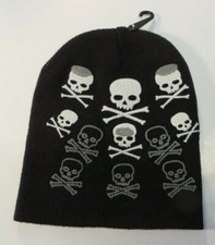  Skull & Crossbones motif Beanie Hat Toque Cap black small 