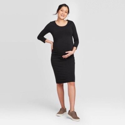 3/4 Sleeve T-Shirt Maternity Dress - Isabel Maternity by Ingrid & Isabel Black S