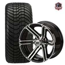 12" Yukon Machined Black Golf Cart Wheels and Tires Combo (20x10-12) Set of 4