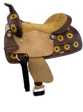 Western Barrel Leather Saddle Beautifully Hand Painted Sunflower With Free Tack