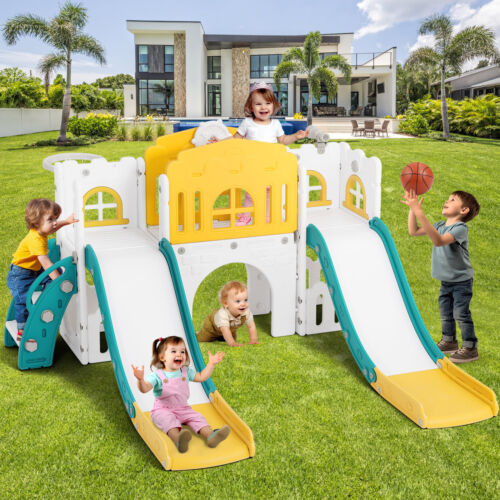 JOYLDIAS 9in1 Kids Double Slide Toddler Playground Climb Playset Indoor/Outdoor - Picture 3 of 24