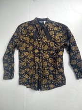 Vintage Rocky Mountain Clothing Western Shirt USA Made Sz L gold paisley